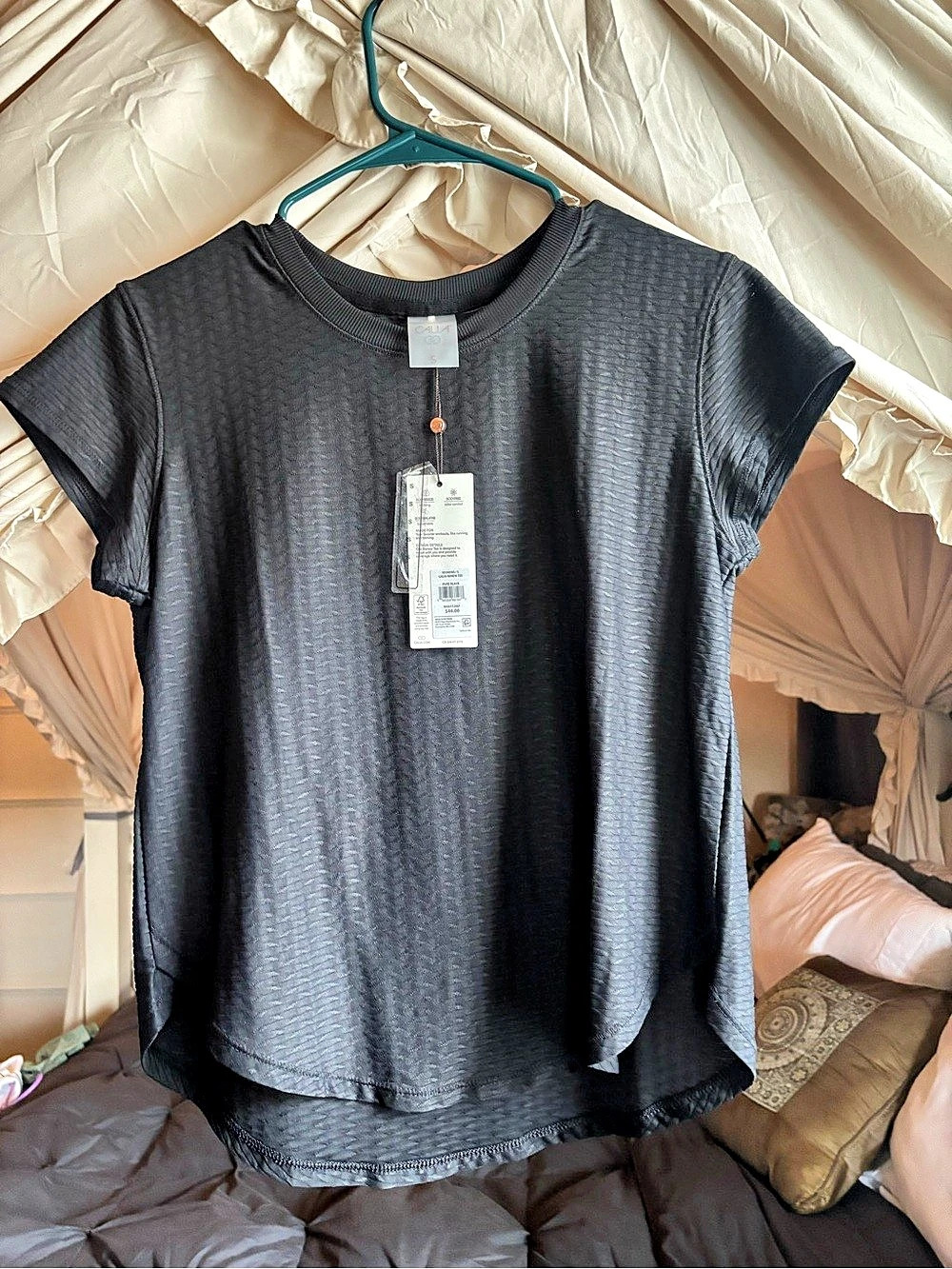 CALIA Renew Tee Textured Short Sleeve Top in Black Size Small NWT